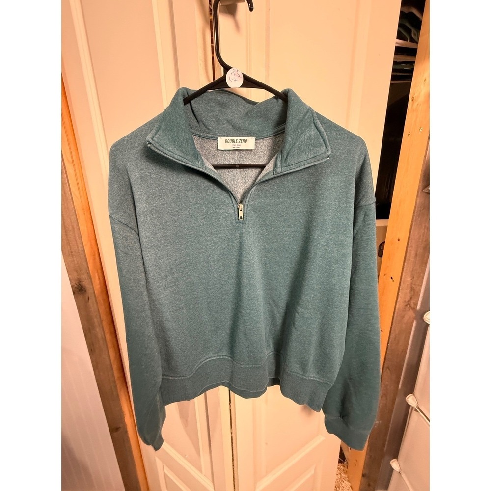 Double Zero Womens Teal Green Heathered Quarter Zip Cropped Fleece Sweatshirt L